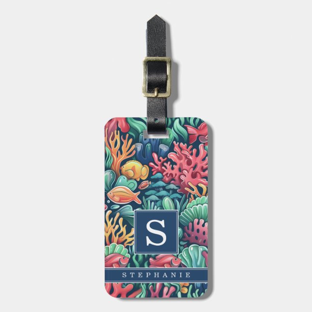 Etiqueta de bagagem com fundo do mar (Frente Vertical)