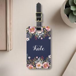 Etiqueta de Bagagem com Monograma Floral em Aquare