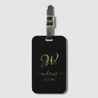 Etiqueta de Bagagem com monograma preto Elegante
