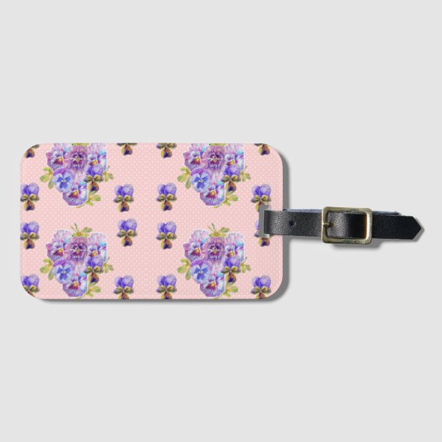 Etiqueta de bagagem com padrão floral de Viola Pan (Frente Horizontal)