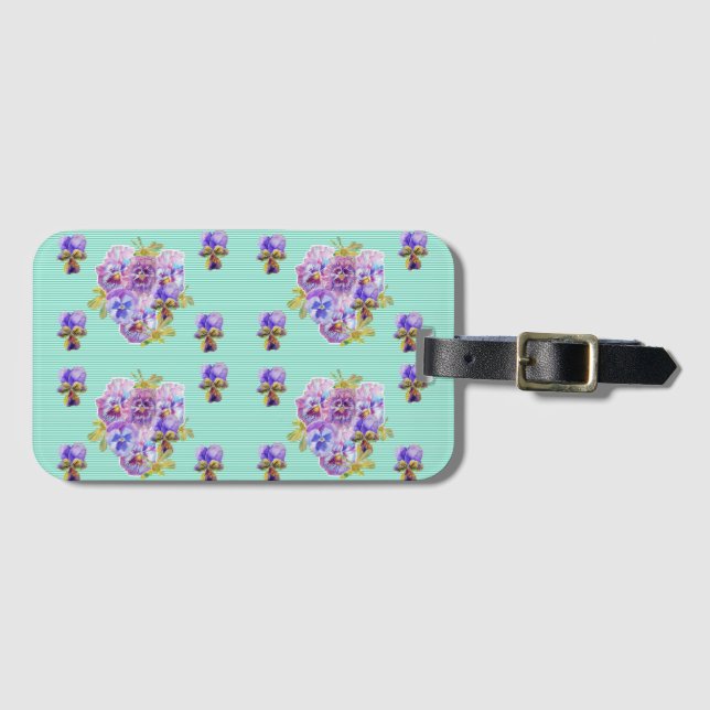 Etiqueta de bagagem com padrão floral de Viola Pan (Frente Horizontal)