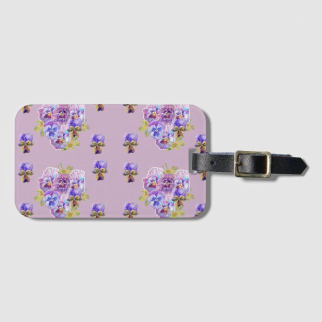 Etiqueta de Bagagem com Padrão Floral de Violeta L (Frente Horizontal)
