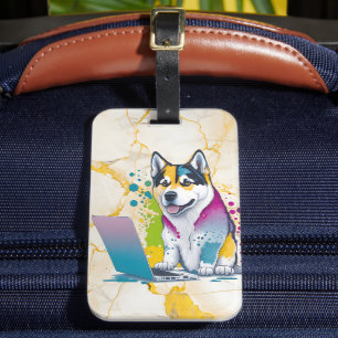 Etiqueta De Bagagem Computador rouco Rainbow Watercolor Proteção técni