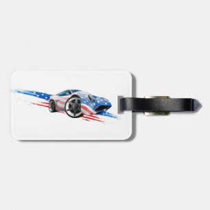 Etiqueta De Bagagem Conceito De Carro Muscular Em Cores De Bandeira Am