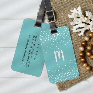 Etiqueta De Bagagem Confetti Dots Monograma Bagagem Aqua