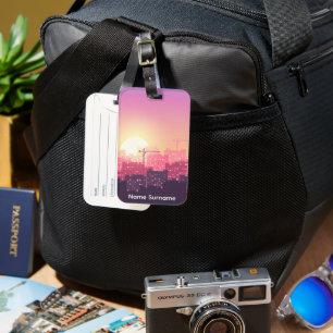 Etiqueta De Bagagem Construção Moderna Personalizada Cidade Pôr do Sol