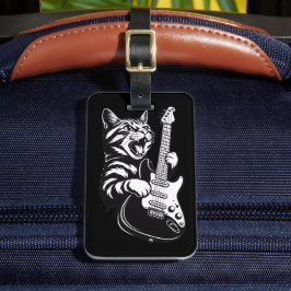 Etiqueta De Bagagem Cool Music Love | Rock Cat Playing Electric Guitar