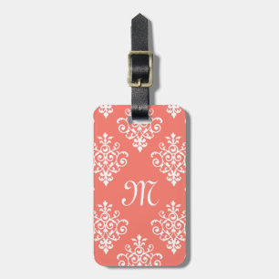 Etiqueta De Bagagem Cor damasco coral do pêssego à moda com monogram