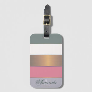 Etiqueta De Bagagem cor-de-rosa dourado, colorido, com na moda striped