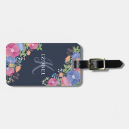 Etiqueta De Bagagem Cor-de-rosa & roxo floresce o monograma