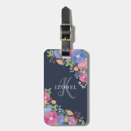Etiqueta De Bagagem Cor-de-rosa & roxo floresce o monograma