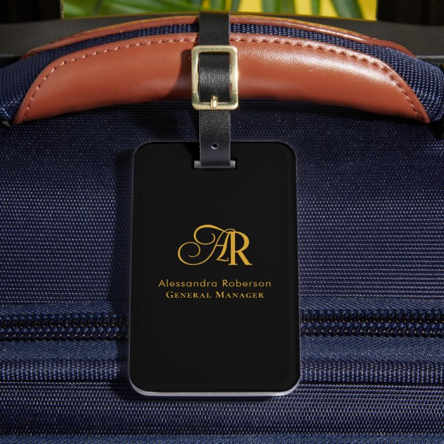 Etiqueta De Bagagem Cor escura e dourada (Frente Insitu 2)