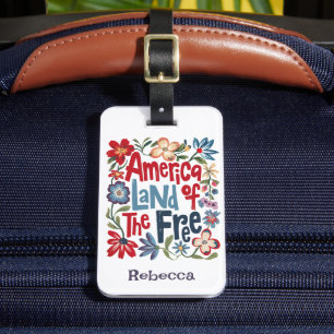 Etiqueta De Bagagem Cor Floral Colorida Personalizada América Terra da