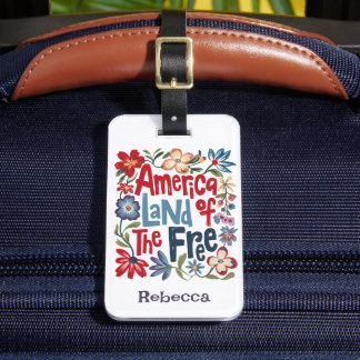 Etiqueta De Bagagem Cor Floral Colorida Personalizada América Terra da