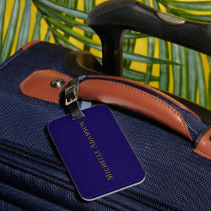 Etiqueta De Bagagem Cor Profissional Moderno Simples Azul & Dourado