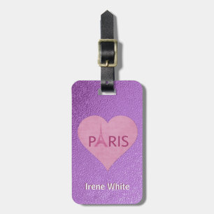 Etiqueta De Bagagem Coração à moda roxo da torre Eiffel Paris par