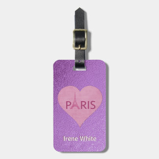 Etiqueta De Bagagem Coração à moda roxo da torre Eiffel | Paris para