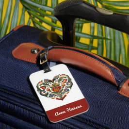 Etiqueta De Bagagem Coração de Arte Folclórica Norueguesa Personalizad