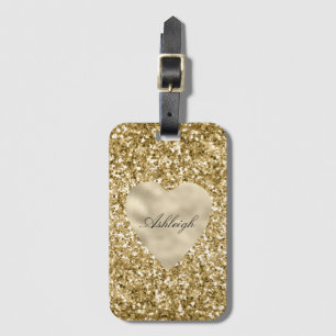 Etiqueta De Bagagem Coração de Ouro Brilho Personalizado