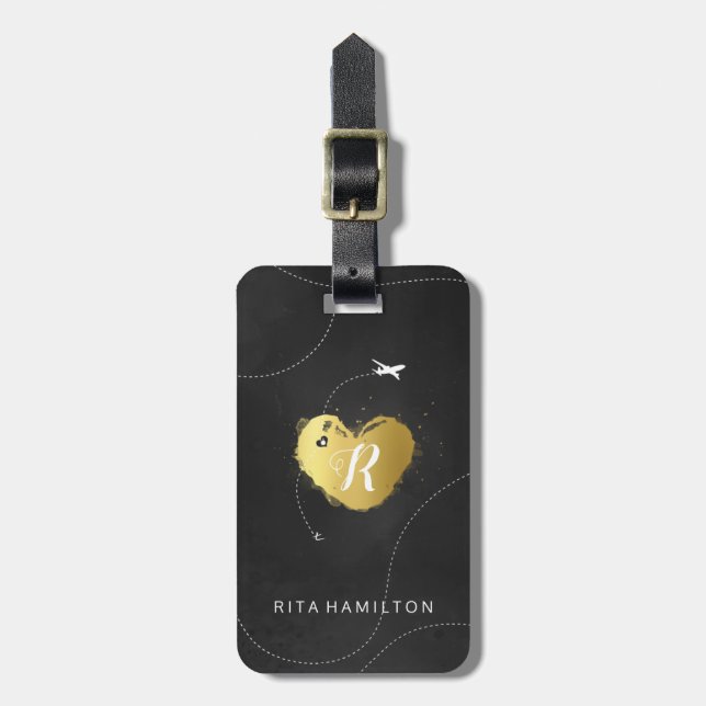 Etiqueta De Bagagem Coração Dourado (Frente Vertical)
