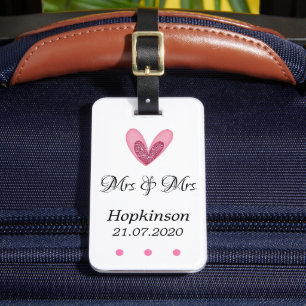 Etiqueta de Bagagem - Coração Rosa-Brilhante - Sra