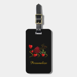 Etiqueta De Bagagem Corações Vermelhos Românticos & Rosa Vermelha Pers