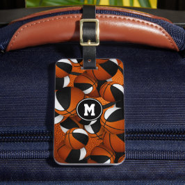 Etiqueta De Bagagem cores da equipe do padrão preto branco basketball