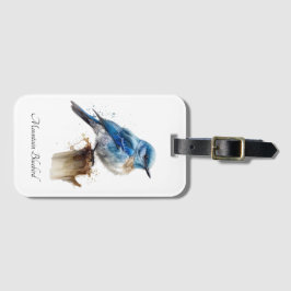 Etiqueta De Bagagem Cores de água de pássaros-azuis de montanha-branca