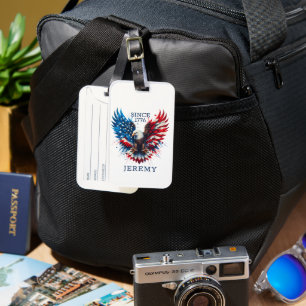Etiqueta De Bagagem Cores Patrióticas Personalizadas América Águia Neg