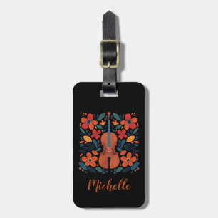 Etiqueta De Bagagem Cores Retro Vintage Flor de Campo Boho Floral Viol