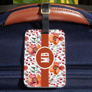 Etiqueta De Bagagem Cores Terrosas, Flores de Outono Monogramadas