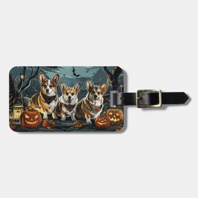 Etiqueta De Bagagem Corgi Halloween Spooky (Frente Horizontal)