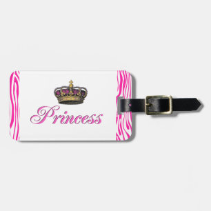 Etiqueta De Bagagem Coroa da princesa no rosa quente