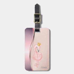 Etiqueta De Bagagem Coroa de Flamingo Rosa Metálico Moderno Elegante
