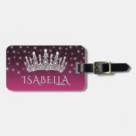 Etiqueta De Bagagem Coroa e estrelas brilhantes elegantes rosa quente 