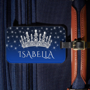 Etiqueta De Bagagem Coroa Elegante e Brilhante & Estrelas Monograma Az