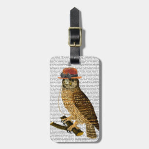Etiqueta De Bagagem Coruja com Chapéu de Bowler Style Steampunk