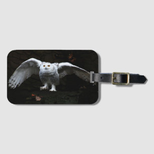 Etiqueta De Bagagem Coruja de Neve com Cartão de visita de Asas Abert