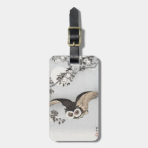 Coruja Scops de Ohara Koson com Flor de Cerejeira 