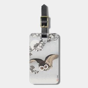 Etiqueta De Bagagem Coruja Scops de Ohara Koson com Flor de Cerejeira 