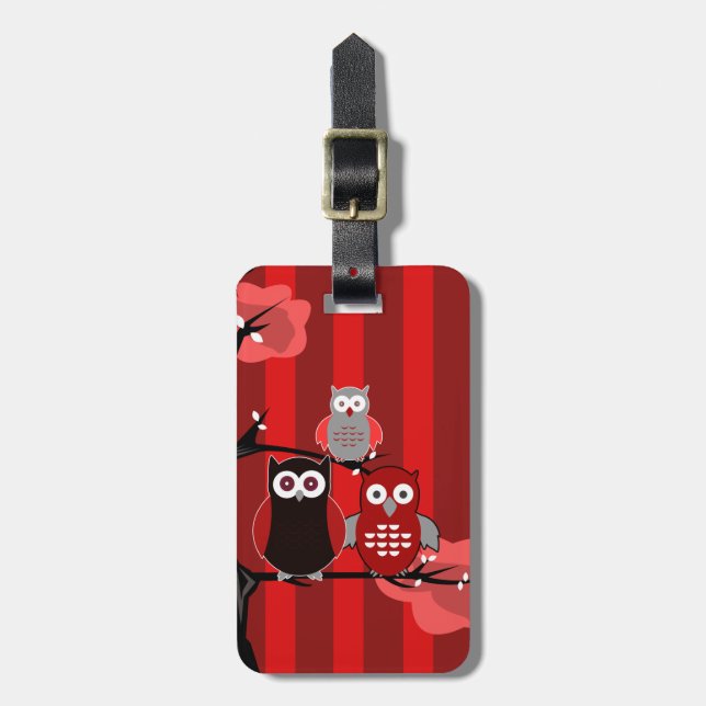 Etiqueta De Bagagem Corujas Vermelhas (Frente Vertical)