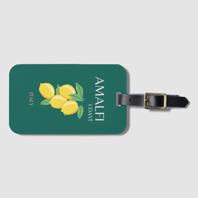 Etiqueta De Bagagem Costa Amalfi, Itália, Viagem Art, Retro, Verde (Frente Horizontal)