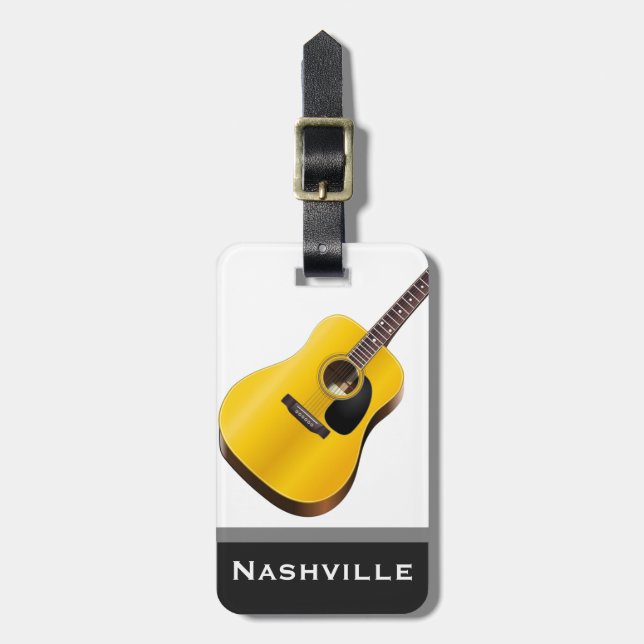 Etiqueta De Bagagem Costume da palavra de Nashville da guitarra (Frente Vertical)