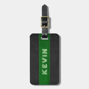 Etiqueta De Bagagem Couro Vintage Preto e Verde Elegante Masculino