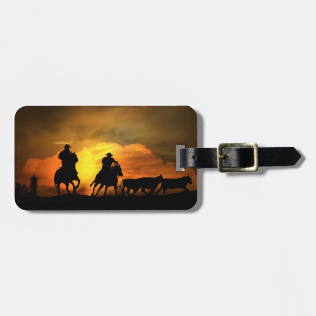 Etiqueta De Bagagem Cowboys Country Western Steers (Frente Horizontal)