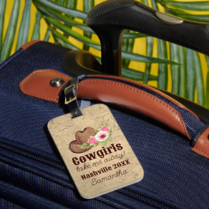 Etiqueta De Bagagem Cowgirl Solteira Personalizada Floral Rosa