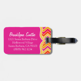 Etiqueta De Bagagem Crachá de zag brilhante cor-de-rosa chevron