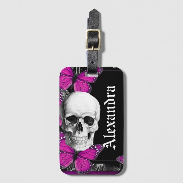 Etiqueta De Bagagem Crânio Gótico Bonito Monograma (Frente Vertical)
