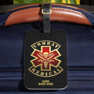 Etiqueta De Bagagem Crânio Médico de Combate e Espadas Personalizável