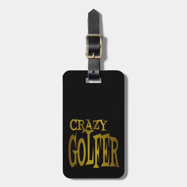 Etiqueta De Bagagem Crazy Golfer em Dourado (Frente Vertical)